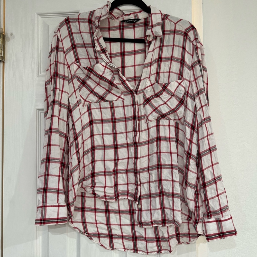 Red and White Plaid Express Blouse Small